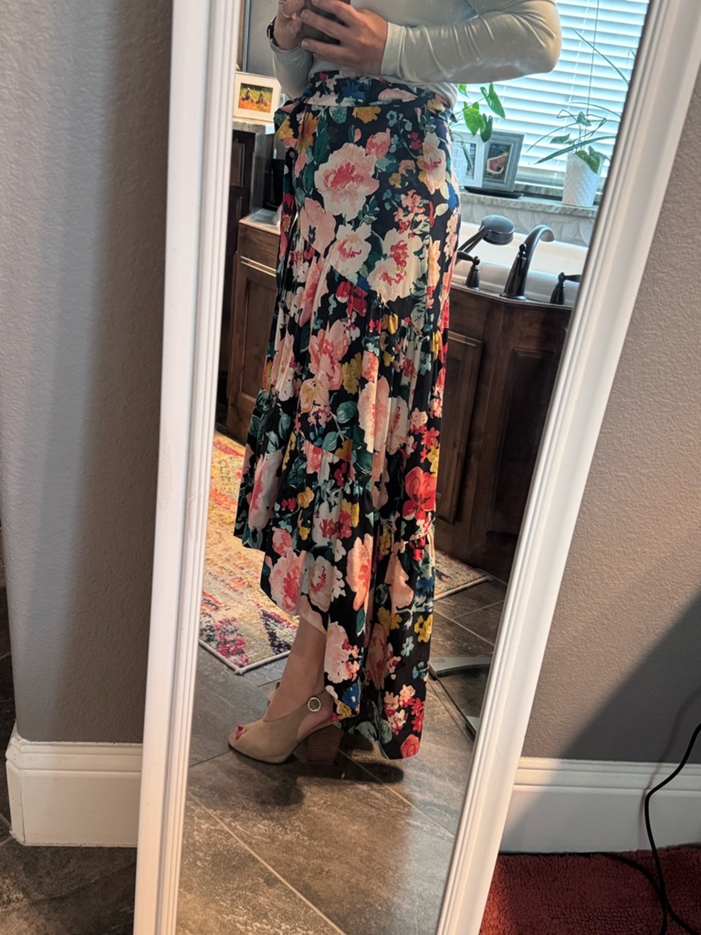 Eliza J Floral Asymmetrical High-Low Maxi Skirt Size 2 Navy Pink Floral NWOT - Picture 10 of 15